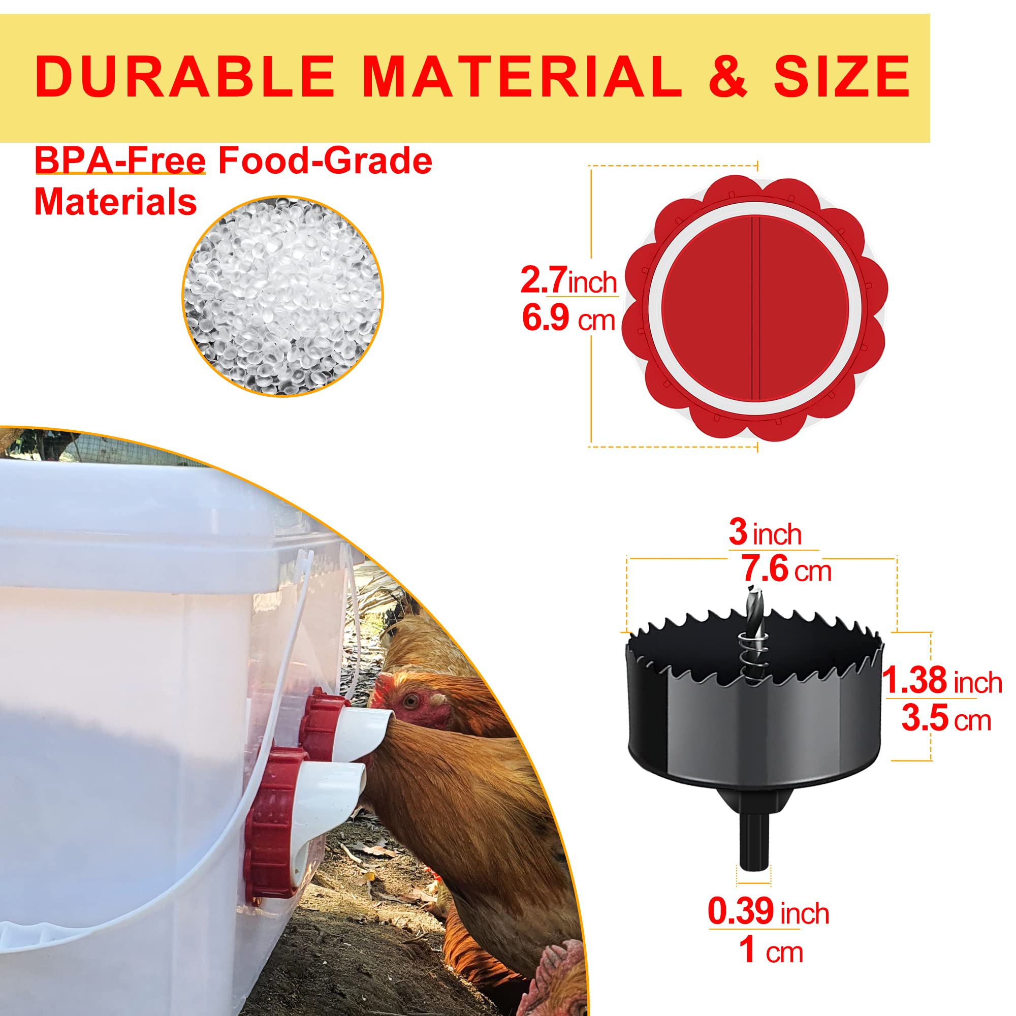 ZenxyHoC DIY Chicken Feeders No Waste, Poultry Feeder with Covers Gravity Feed Kit Ports 4-1 Hole Saw for Buckets Barrels Bins Troughs