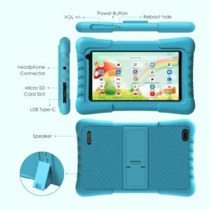 TOSCiDO 7 inch Kids Tablet, Tablet for Kids, Android 11 go,2GB RAM 32GB ROM, Quad Core Processor, IPS HD Display, Parental Control, WiFi, Dual Cameras with Kids Tablet Case - Blue