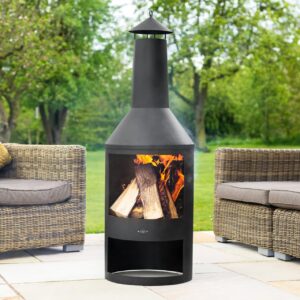 Harrier Steel Chiminea Fire Pits - Small/Medium/Large Outdoor Log Burner | Steel Chiminea Patio Heater with Log Store | Elevate Your Outdoor Ambiance