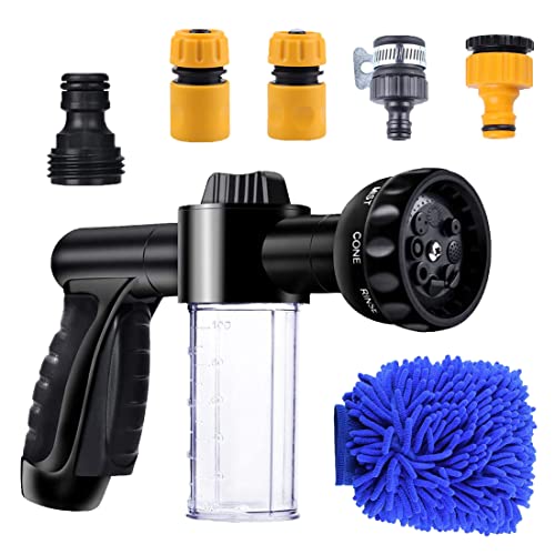 Car Wash Hose Soap Spray Nozzle 8 Function Car Wash Soap Sprayer Car Wash Foam Gun With 3.5 oz/100 cc Hose Soap Sprayer For Watering Plants Jet Lawn Patio Cleaning Showering Pet Pony