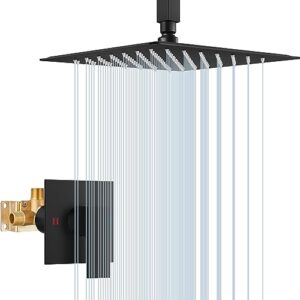 airuida matte black shower faucet set 12 inch square shower head and handle set single function shower trim kit ceiling mount bathroom with male threads and rough-in valve