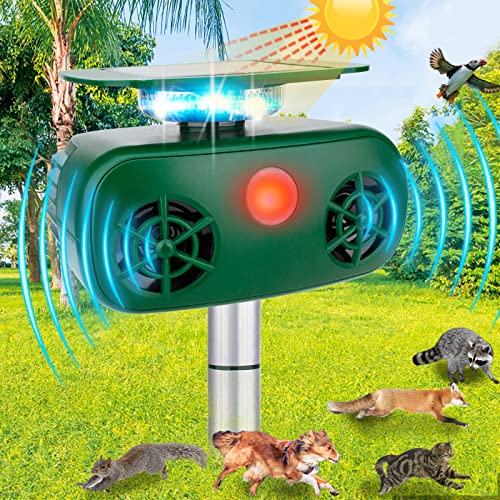 Ultrasonic Animal Repeller,Defendy Solar Animal Repeller Cat Repellent Outdoor Solar Powered Ultrasonic Bird Repeller Waterproof Dog Deterrent Squirrel Raccoon Deer & More Repellent for Yard Garden