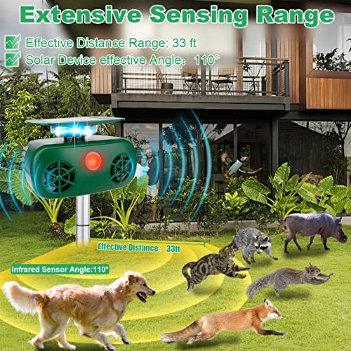 Ultrasonic Animal Repeller,Defendy Solar Animal Repeller Cat Repellent Outdoor Solar Powered Ultrasonic Bird Repeller Waterproof Dog Deterrent Squirrel Raccoon Deer & More Repellent for Yard Garden