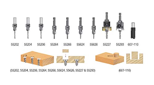 Amana Tool AMS-627 3-Pc Carbide Tipped Countersink with Adjustable Depth Stop and No-Thrust No Marring Ball Bearing with Replacement Countersinks Quick Release Shank Set