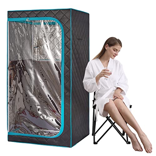 ZONEMEL Portable Full Size Infrared Sauna, Home Spa Detox Therapy with Upgrade Reinforced Portable Chair,Whole Front Clear Window-(L31.5 x W31.5 x H63, Green Border)