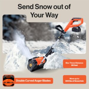 SuperHandy Snow Thrower Power Shovel 4Ah DC 20V Upgraded Design, Cordless Rechargeable, Lightweight 10" in. Width 5" in. Depth, 25' ft Throwing Distance, 300 lbs per Min