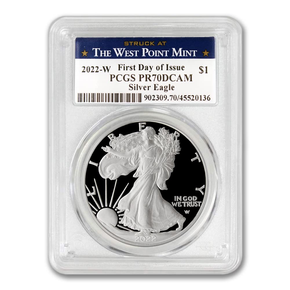 2022 W 1 oz Proof American Silver Eagle PR-70 Deep Cameo (PR70DCAM - First Day of Issue - Struck at The West Point Mint) $1 PCGS Mint State