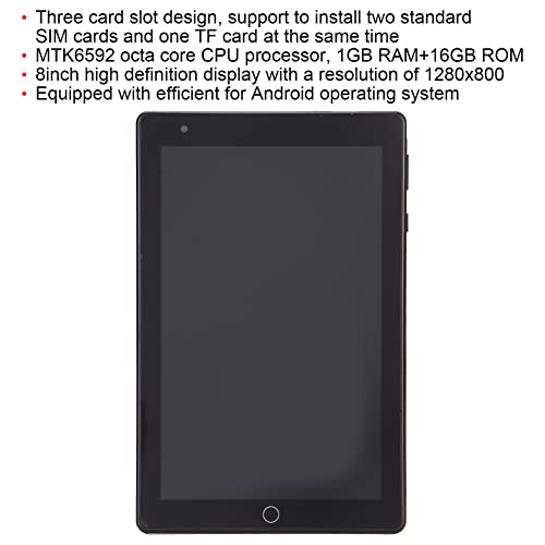 HD Tablet, MTK6592 Octa Core CPU 2600mAh Large Capacity Rechargeable Battery Dual SIM Dual Standby 128 GB TF Card Expandable Dark Gray