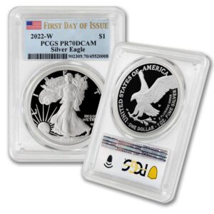 2022 W 1 oz Proof American Silver Eagle PR-70 Deep Cameo (PR70DCAM - First Day of Issue - Flag Label) $1 PCGS Mint State