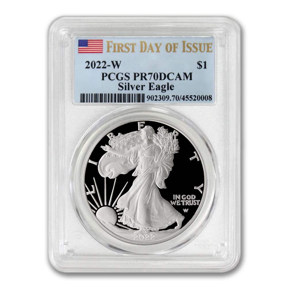 2022 W 1 oz Proof American Silver Eagle PR-70 Deep Cameo (PR70DCAM - First Day of Issue - Flag Label) $1 PCGS Mint State