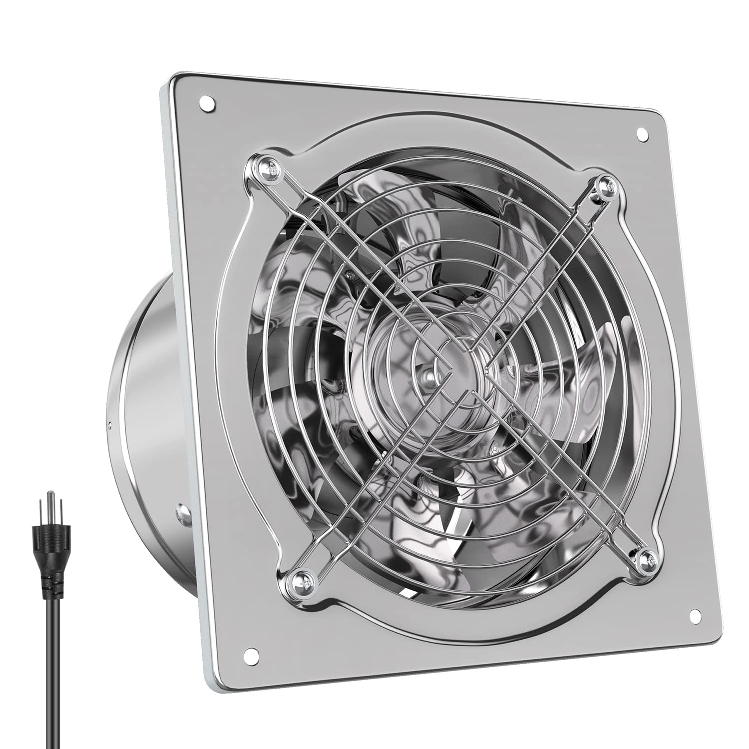 HG Power 6 Inch Kitchen Exhaust Fan, Powerful Bathroom Fan with Damper, Potable Window Small Fume Extractor Ventilation Fan for Shop, Smoking Room, Garage, Silver