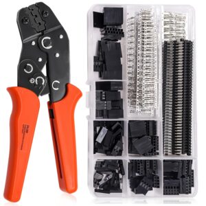 taiss dupont crimping tool kit with 600pcs 2.54mm dupont connector kit sn-28b ratcheting wire crimper plier,1/2/3/4/5/6/7 pin housing dupont connector male female pin header crimp terminal awg28-18