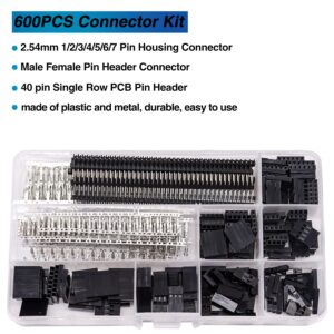 Taiss Dupont Crimping Tool Kit with 600PCS 2.54mm Dupont Connector Kit SN-28B Ratcheting Wire Crimper Plier,1/2/3/4/5/6/7 Pin Housing Dupont Connector Male Female Pin Header Crimp Terminal AWG28-18