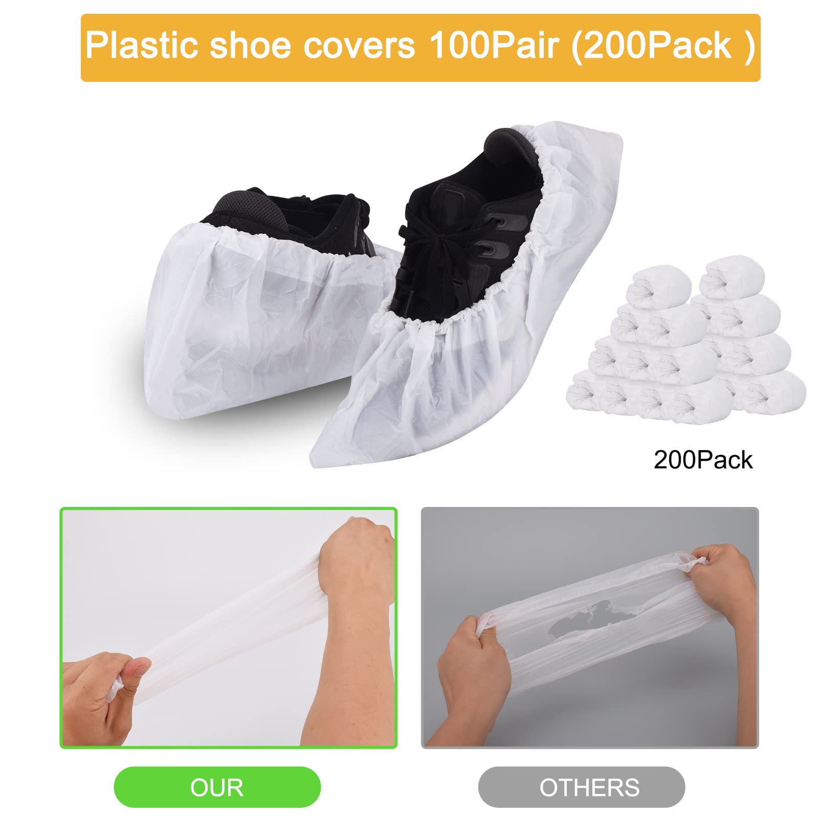 Disposable Shoe Covers 200Pack(100Pairs) Boot & Shoe Cover Disposable Non Slip Waterproof One Size Fits Most for Garden Carpet Guests Booties