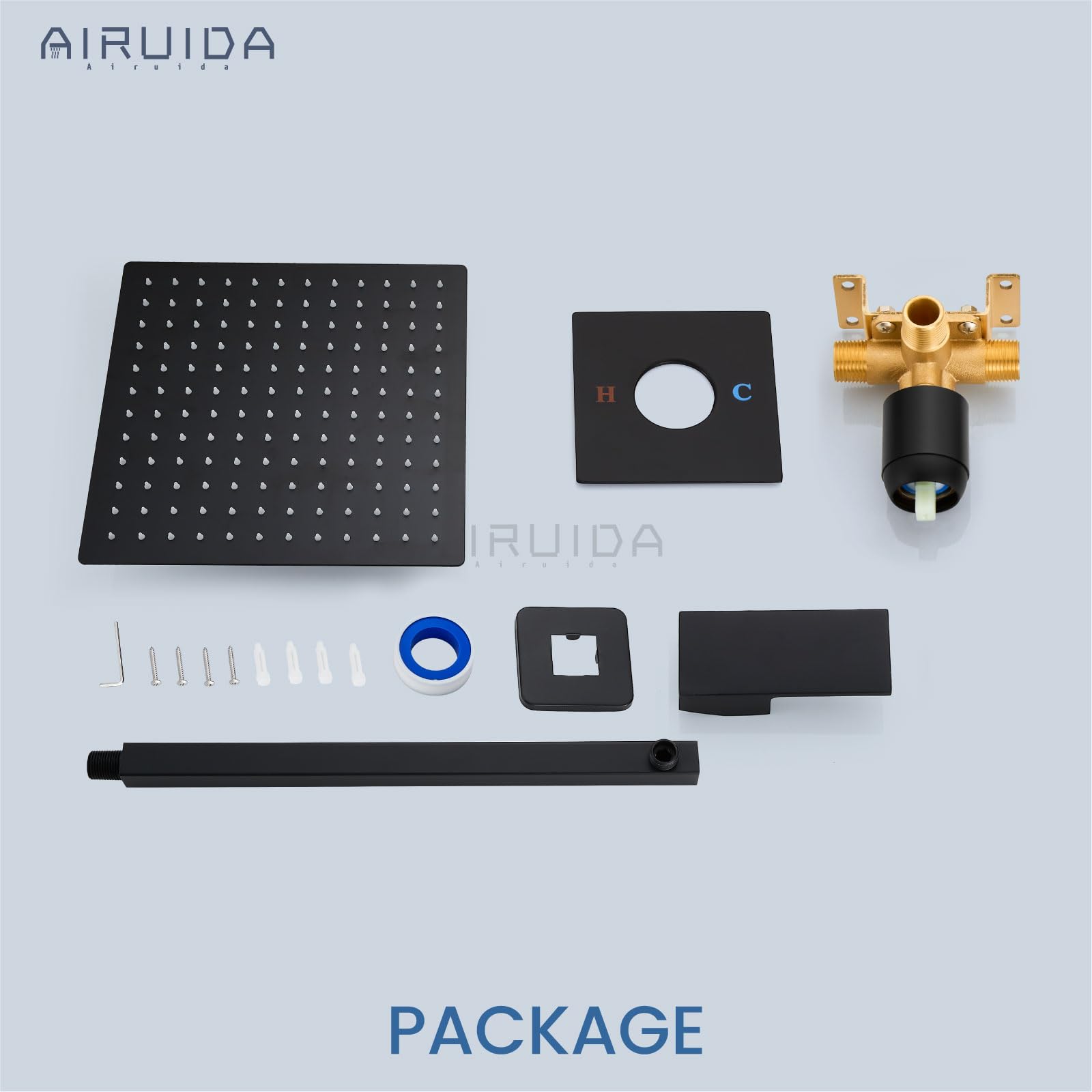 Airuida Shower Faucet Set Bathroom Rain Shower System SUS304 Stainless Steel Single Handle With Male Threads Rough-in Valve Shower Trim Kit 12 Inch Wall Mount Shower Head Matte Black