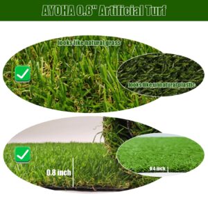 AYOHA Artificial Turf 4' x 6' Realistic Fake Grass, 0.8" Pile Height, Synthetic Fake Lawn Mat, Faux Grass Rug Landscape for Pets Area, Playground, Patio, Balcony, Backyard, Custom