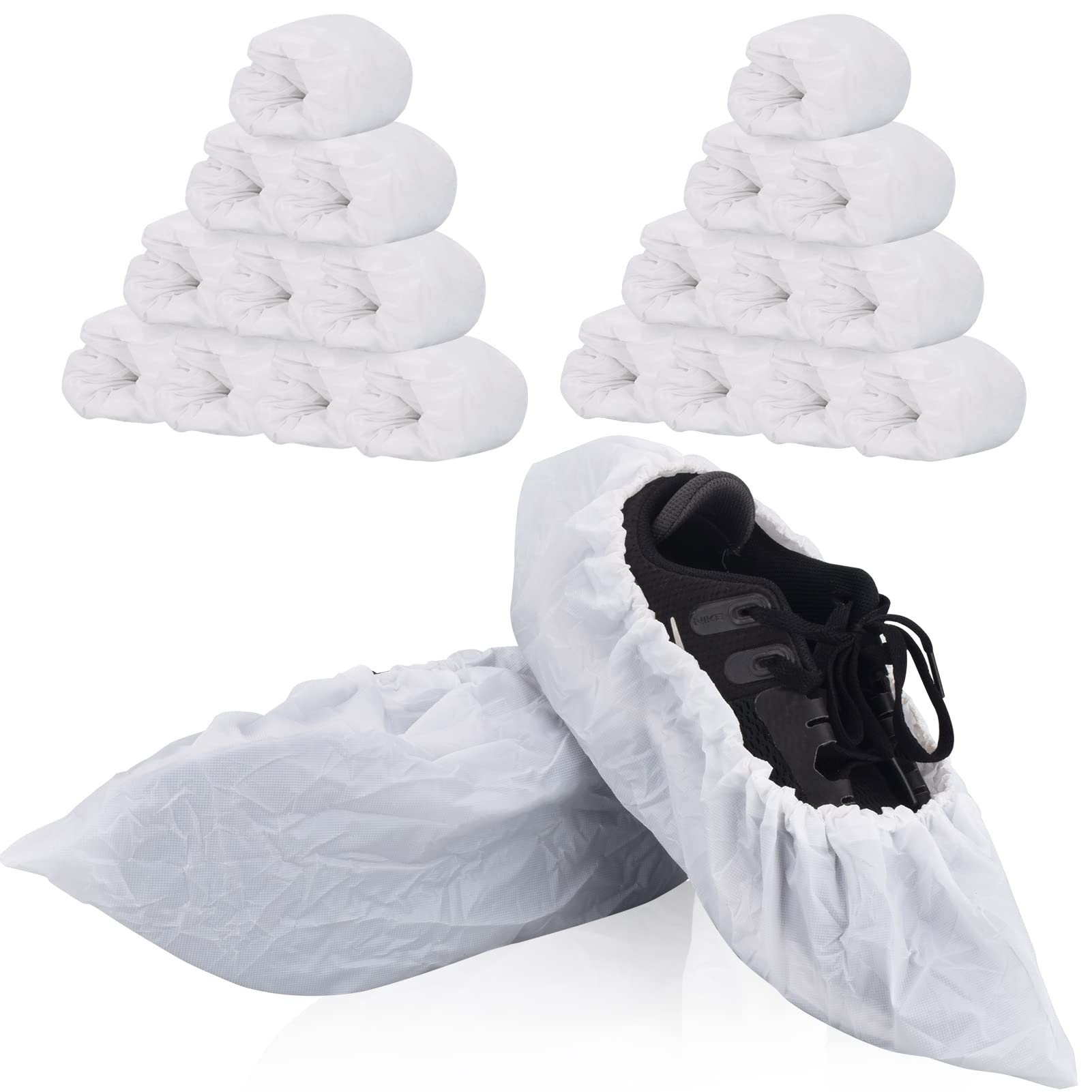 Mondelys Shoe Covers Disposable 200Pack(100Pairs) White Shoe Boot Covers Disposable Non Slip Waterproof One Size Fits Most for Carpet Guests Indoors Garden Booties,White