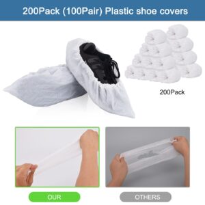 Mondelys Shoe Covers Disposable 200Pack(100Pairs) White Shoe Boot Covers Disposable Non Slip Waterproof One Size Fits Most for Carpet Guests Indoors Garden Booties,White