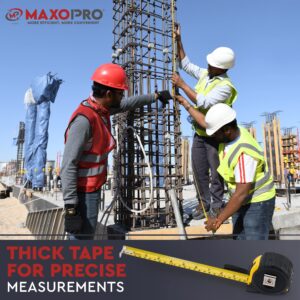 MaxoPro Retractable Tape Measure 25 ft with Precision (1/32"/1mm) – Heavy Duty, Sturdy & Easy to Read Measuring Tape with Thick Rubber Jacket Grip & 25mm Width Smooth Sliding Tape Blade