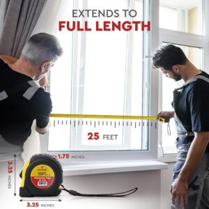 MaxoPro Retractable Tape Measure 25 ft with Precision (1/32"/1mm) – Heavy Duty, Sturdy & Easy to Read Measuring Tape with Thick Rubber Jacket Grip & 25mm Width Smooth Sliding Tape Blade