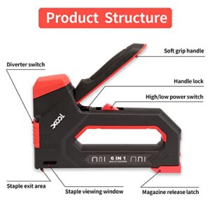 Staple Gun, XOOL 6 in 1 Upholstery Staple Gun, Manual Brad Nailer with 5000 Counts Staples for Wood, Wall, Crafts, Furniture, Decoration DIY, Doors and Windows