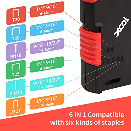Staple Gun, XOOL 6 in 1 Upholstery Staple Gun, Manual Brad Nailer with 5000 Counts Staples for Wood, Wall, Crafts, Furniture, Decoration DIY, Doors and Windows