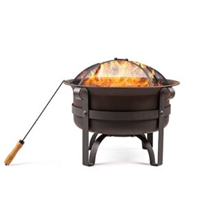 wecooper steel cauldron fire pits, outdoor round wood burning fire pit bowl with mesh screen,fireplace poker,23.5inch