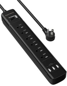 superdanny surge protector power strip with usb, etl listed, 2100j flat plug extension cord 5ft 15a 1875w, 6 outlets 3 usb ports, wall mount, safety covers, black, 2022 version
