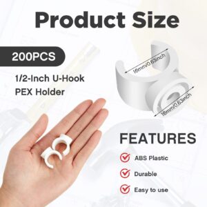 200pcs 1/2 Inch PEX Pipe Clamps Holder PEX Clips Pipe U-hook Support Hangers Plastic 16 mm PEX Holder Tubing PVC Water Pipe Socket