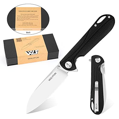 Wolyfun EDC Pocket Knife with Sharpener Stone ,3.7" D2 Steel Blade + G10 Handle, Secure Liner Lock Gifts for Outdoor Camping Fishing Hiking Hunting