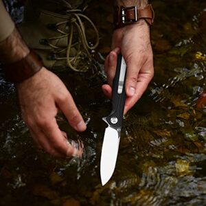 Wolyfun EDC Pocket Knife with Sharpener Stone ,3.7" D2 Steel Blade + G10 Handle, Secure Liner Lock Gifts for Outdoor Camping Fishing Hiking Hunting