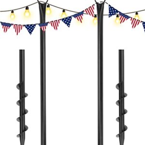 String Light Poles for Outside - 2 Pack Outdoor Patio Light Poles for Hanging String Lights, Patented Spiral Ground Anchor, Metal Backyard Garden Light Posts for Party Wedding Decorations