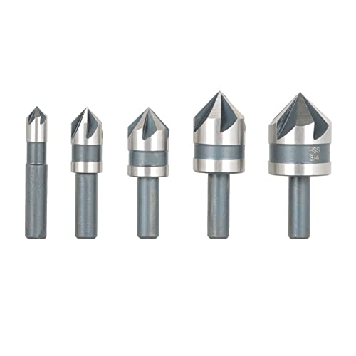 kimllier 5Pcs Countersink Drill Bit Set 82 Degree High Speed Steel Countersinks Drill Bit Set with 1/4 Inch Round Shank