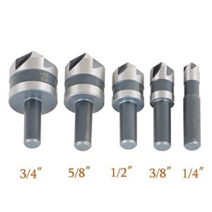 kimllier 5Pcs Countersink Drill Bit Set 82 Degree High Speed Steel Countersinks Drill Bit Set with 1/4 Inch Round Shank