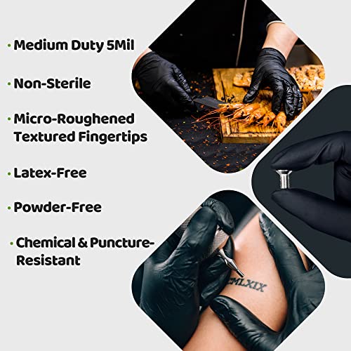 Nitrile Gloves Mechanic Gloves Disposable Black Food Handling Gloves 5 Mil Latex Free Powder Free Work Gloves for Salon Tattoo Cleaning Cooking Painting Medium 100 Count