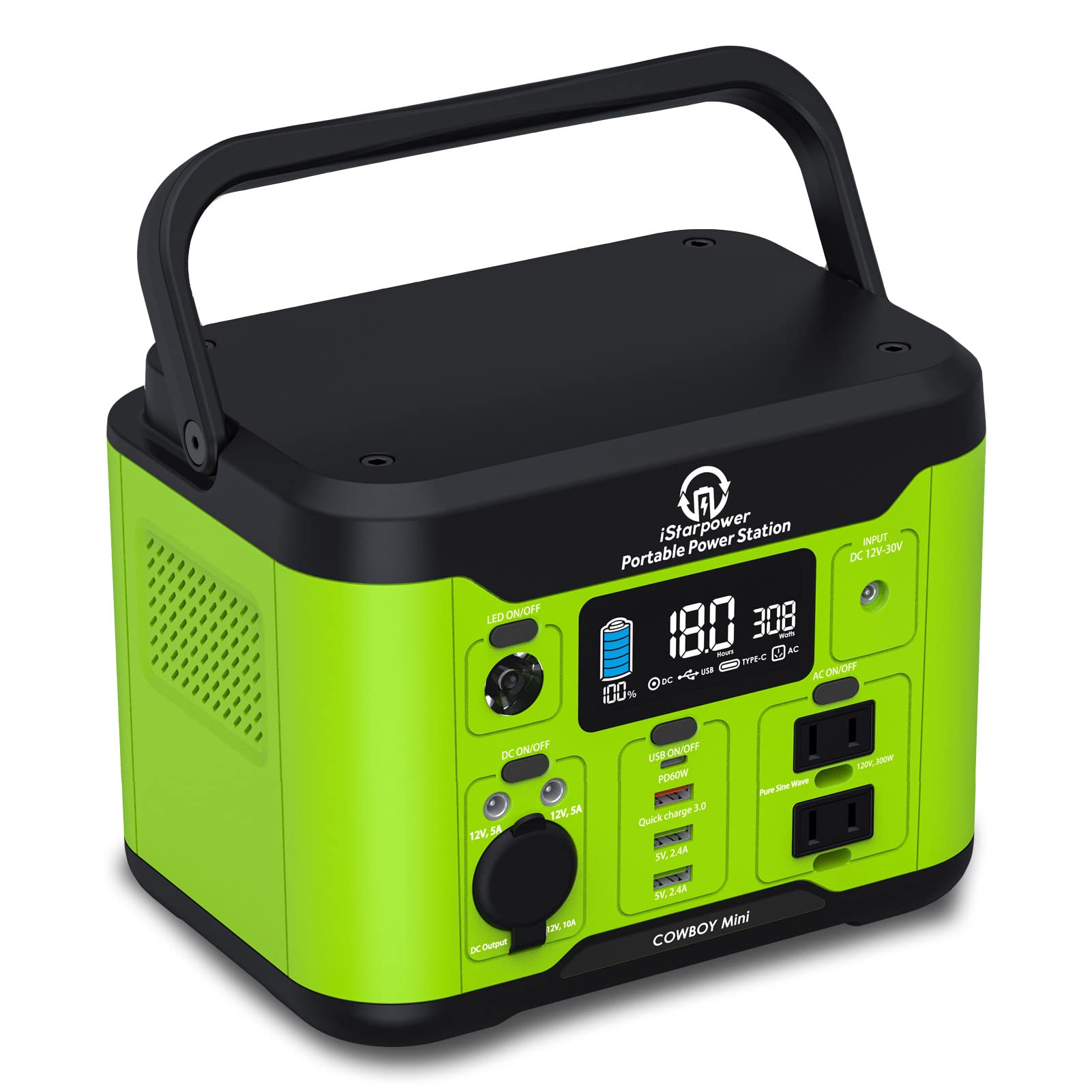 ISTARPOWER Portable Power Station 300W, Solar Generator, 296Wh LifePO4 Lithium Battery with 120V/300W AC Outlets, USB-C Port, Fast Charging Port, LED Light for Camping, RV, Emergency Backup