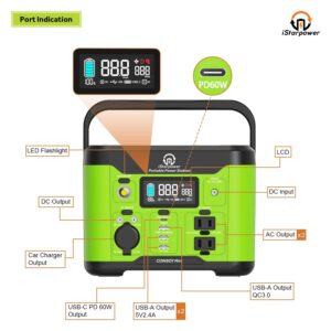 ISTARPOWER Portable Power Station 300W, Solar Generator, 296Wh LifePO4 Lithium Battery with 120V/300W AC Outlets, USB-C Port, Fast Charging Port, LED Light for Camping, RV, Emergency Backup