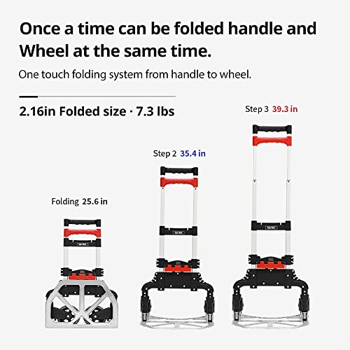 Easy Pocket Hand Cart Plus, Stair Climbing Shopping Cart by ROTIHOMESYS, Folding Hand Truck, Foldable for Easy Storage and Low Noise Swivel 6 Castors, 150LBS Weight Capacity with Telescoping Handle