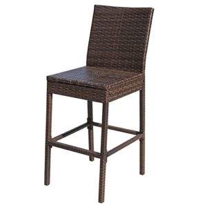 Sundale Outdoor Bar Stools 30 Inch Seat Height Set of 4, Patio Wicker Counter Stools with Back Rest, High Brown Rattan Chair with Pillow & Beige Cushion, All-Weather Armless Tall Pub Barstool