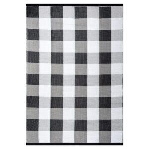 lena rug buffalo plaid outdoor rug waterproof for patio rv camping picnic balcony plastic straw rug grey white 5x7