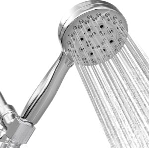 handheld shower head with hose, detachable shower head with 5 powerful spray settings for low water pressure, removable flow restrictor
