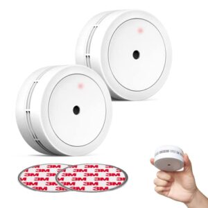 ecoey small smoke detector alarm, 10 year fire alarms smoke detectors with built-in 3v battery, smoke alarm with big test button and silence function for house, fj135, 2pack