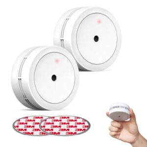 Ecoey Small Smoke Detector Alarm, 10 Year Fire Alarms Smoke Detectors with Built-in 3V Battery, Smoke Alarm with Big Test Button and Silence Function for House, FJ135, 2PACK