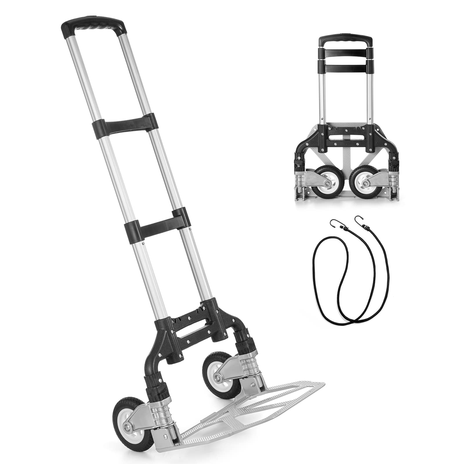 CrazyAnt Foldable Dolly, 175lbs Portable Folding Hand Truck, Lightweight Aluminum Luggage Cart with 2 Wheels for Outdoor Moving Travel