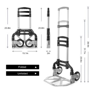 CrazyAnt Foldable Dolly, 175lbs Portable Folding Hand Truck, Lightweight Aluminum Luggage Cart with 2 Wheels for Outdoor Moving Travel