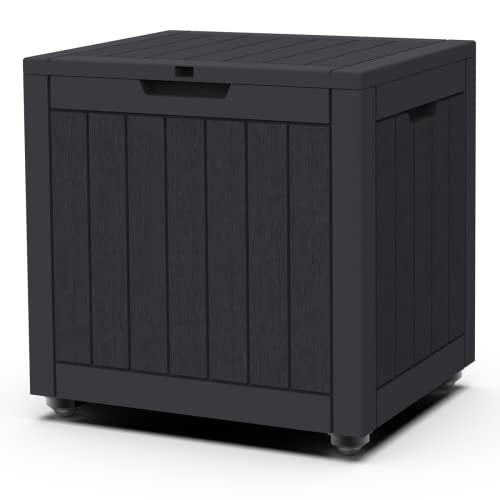 realife Deck Box 30 Gallon Outdoor Storage Box with Wheels, Waterproof Delivery Box with Lock for Patio Tools, Outdoor Cushions Pillows, Garden Supplies, Pet Stuff and Pool Accessories, Black