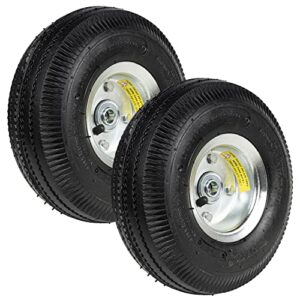 vergo pneumatic wheels 2-pack heavy duty air filled dolly replacement wheels - threaded tires, hand truck wheels 10" x 3.5” with 5/8" axle bore hole, offset hub
