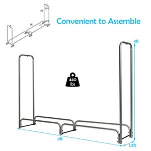 Goplus 6FT Firewood Rack Outdoor with Cover, Heavy Duty Firewood Log Holder, Waterproof Weather Resistant Fire Wood Rack Storage Stacker, Steel Tubular Log Stand for Fireplace, Patio, Courtyard