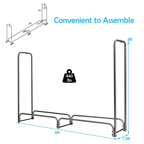 Goplus 6FT Firewood Rack Outdoor with Cover, Heavy Duty Firewood Log Holder, Waterproof Weather Resistant Fire Wood Rack Storage Stacker, Steel Tubular Log Stand for Fireplace, Patio, Courtyard