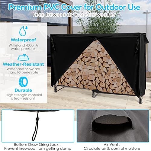 Goplus 6FT Firewood Rack Outdoor with Cover, Heavy Duty Firewood Log Holder, Waterproof Weather Resistant Fire Wood Rack Storage Stacker, Steel Tubular Log Stand for Fireplace, Patio, Courtyard